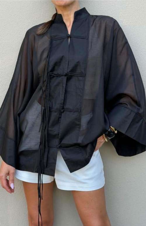 OVERSIZED SILK KIMONO SHIRT WITH WIDE SLEEVES