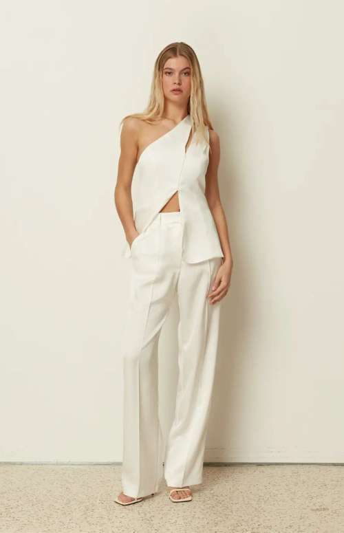CO-ORD ASYMMETRICAL CUT-OUT TAILORED VEST & SATIN TAILORED PANTS