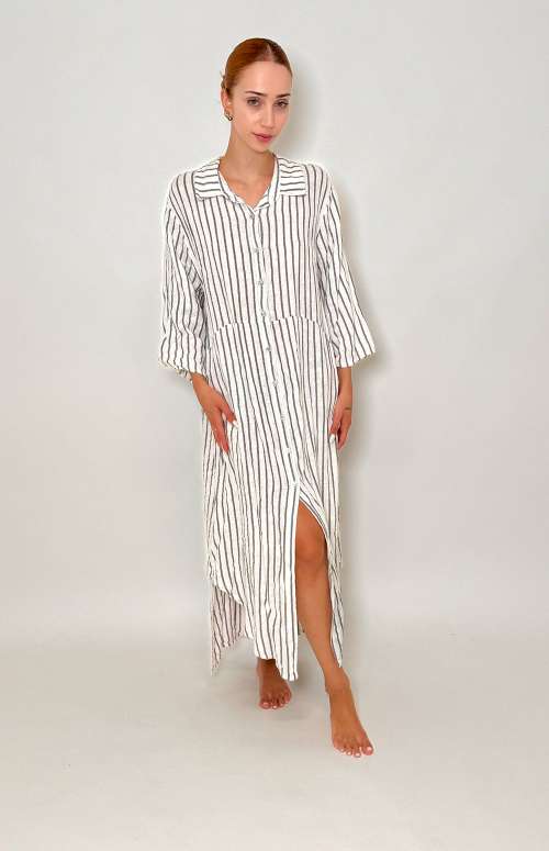 STRIPED LINEN SHIRT DRESS | WHITE