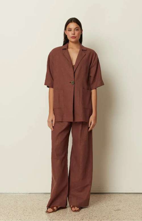 CO-ORD SHORTSLEEVE BLAZER & LINEN WIDE LEG PANTS