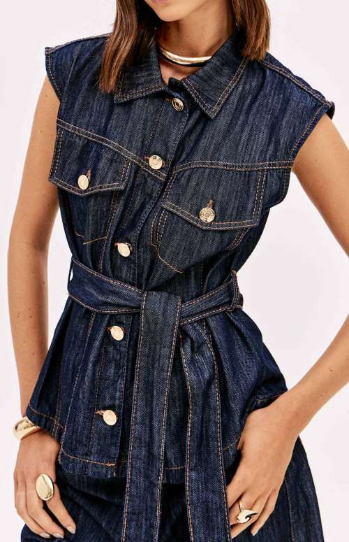 LONG DENIM VEST WITH BUTTONS