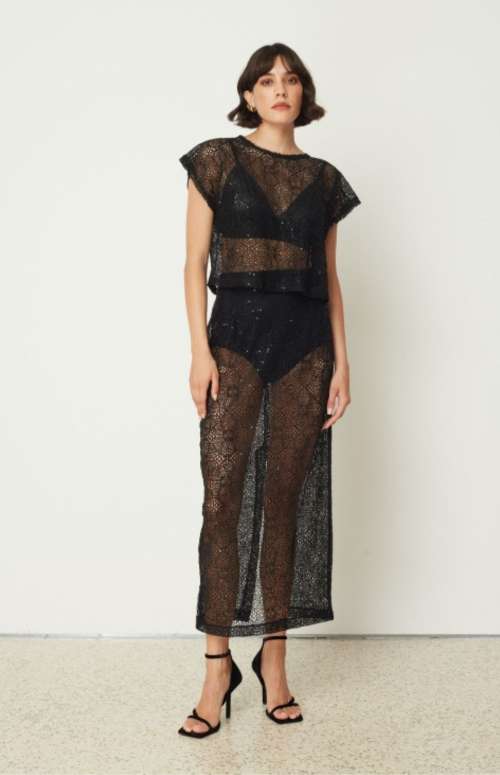 CO-ORD LACE SEQUIN TOP & LACE SEQUIN SKIRT