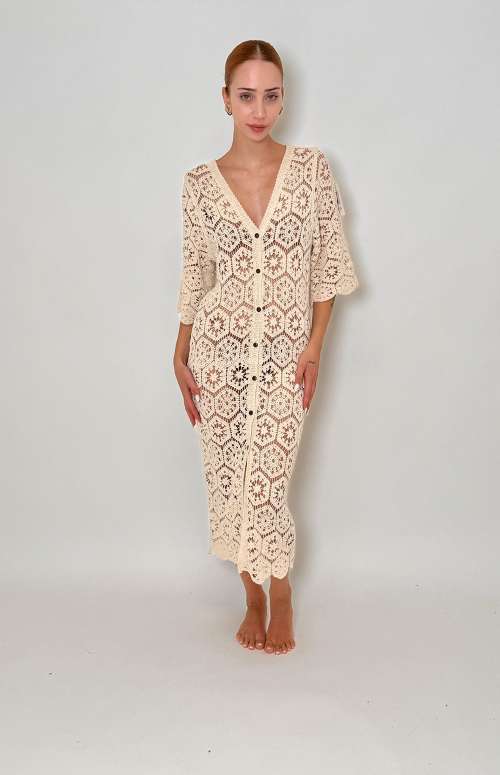 CROCHETED SHIRT DRESS | BEIGE