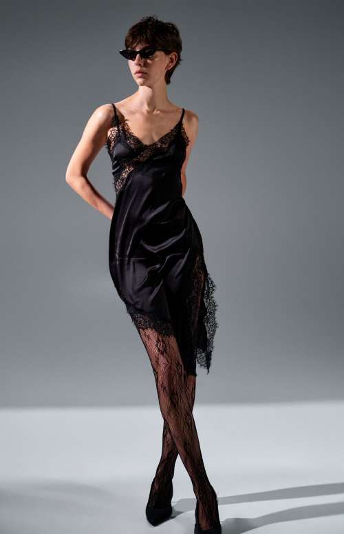 SATIN DRESS WITH LACE | BLACK