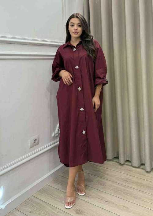 SHIRT-DRESS WITH EMBELLISHED BUTTONS
