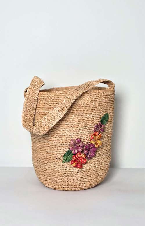 RAFFIA BAG WITH FLOWERS