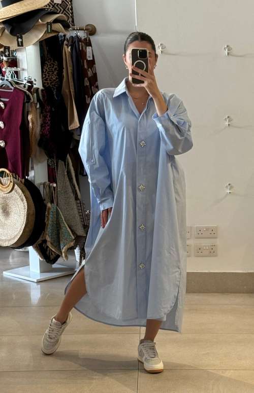 SHIRT-DRESS WITH EMBELLISHED BUTTONS