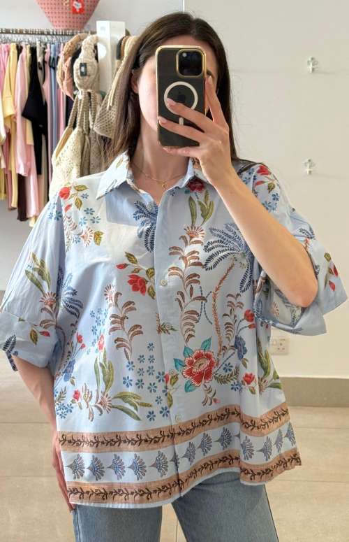 OVERSIZED SHIRT - FLOWERS&PALM TREES PRINT