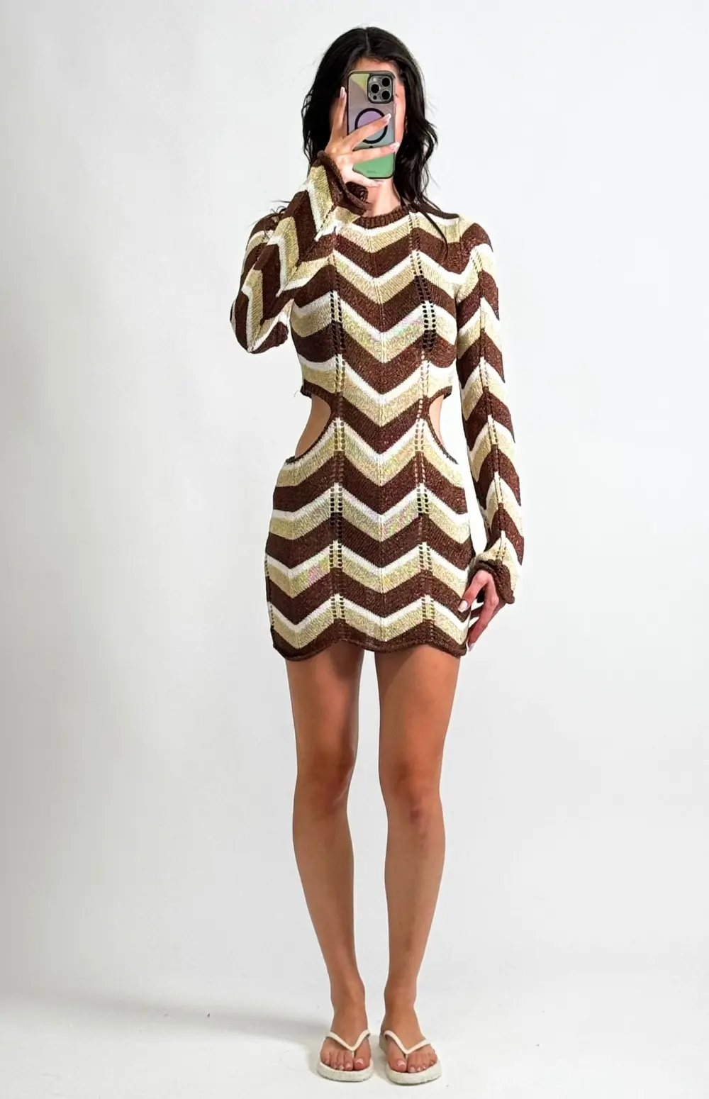 KNIT LONG SLEEVE DRESS WITH CUT OUTS