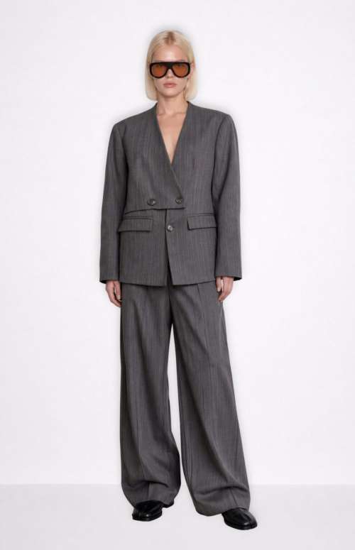 POEM STRIPPED GREY BLAZER