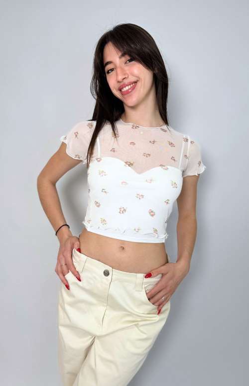 MESH T-SHIRT | PINK ROSES