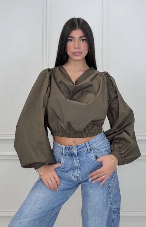 BALLOON LONG SLEEVE CROP TOP