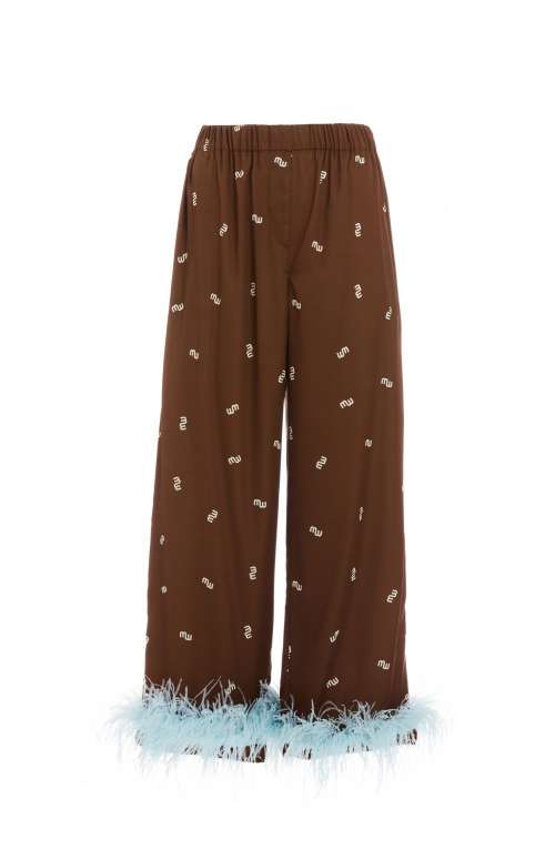 PRINTED PANTS WITH FEATHERS