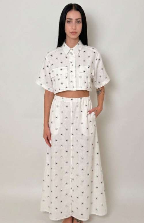 CO-ORD WITH MW PRINT | CROP SHIRT & MIDI SKIRT