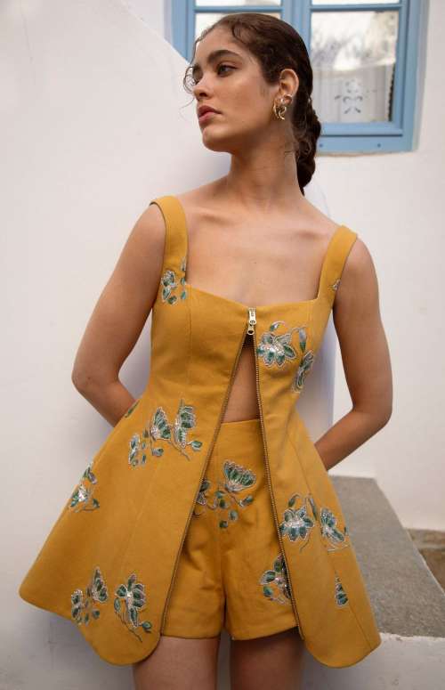 AFAR GILET DRESS | FLORAL BEADED EMBROIDERED