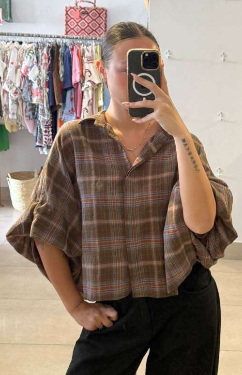 PLAID SHIRT WITH BALLOON SLEEVES