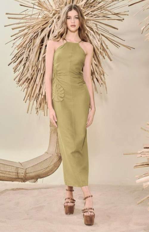 LONG LINEN DRESS WITH CROCHET DETAIL