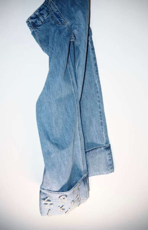 MILKWHITE CRYSTAL LETTERS BAGGY DENIM PANTS