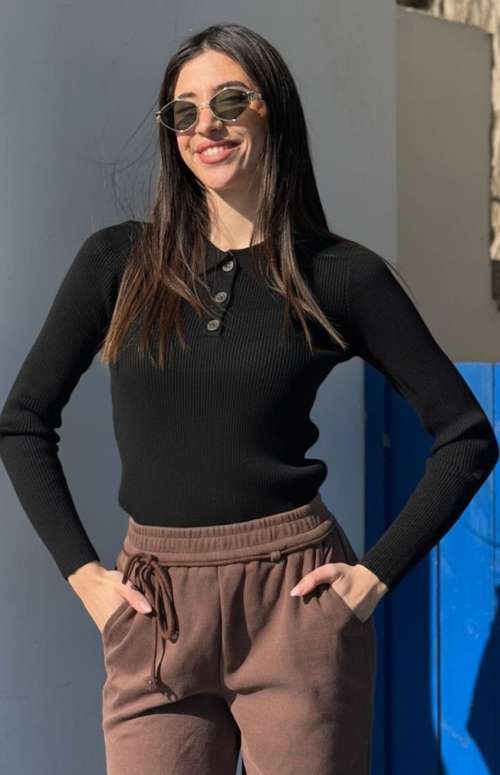 RIBBED POLO NECK TOP