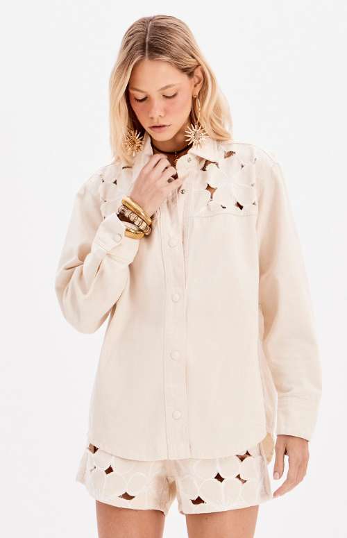 CO-ORD DENIM FLOWER EMBROIDERY | SHIRT & SHORTS