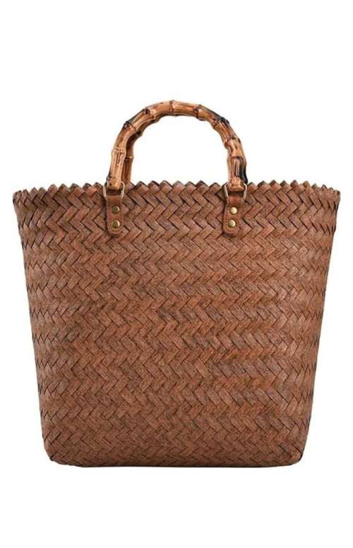 WOVEN BAG WITH WOODEN HANDLE