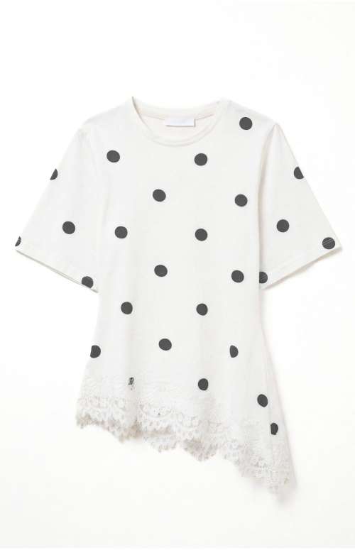 POLKA DOT T-SHIRT WITH LACE TRIM