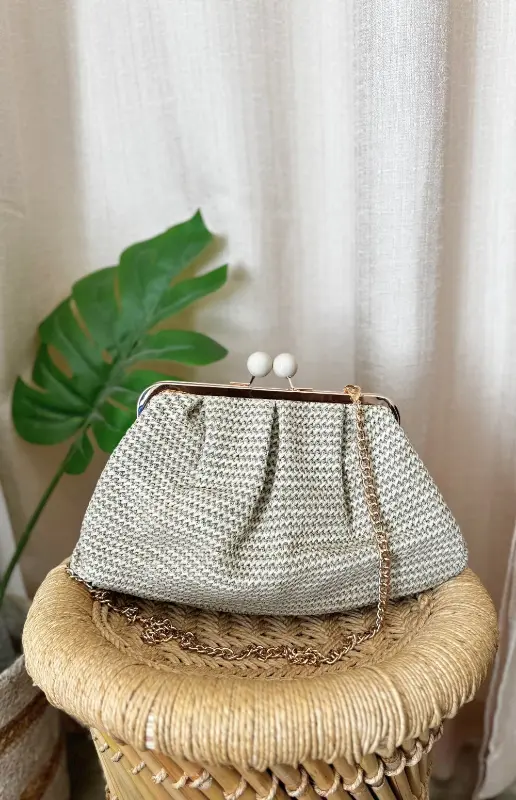 RAFFIA POUCH CLUTCH BAG