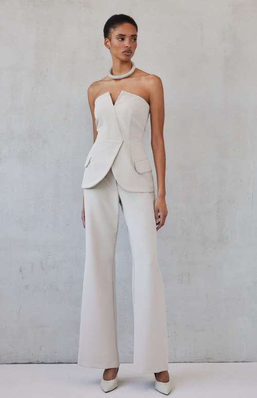 CO-LAURA STRAPLESS BLAZER & BIANCA PANTS | GREIGE