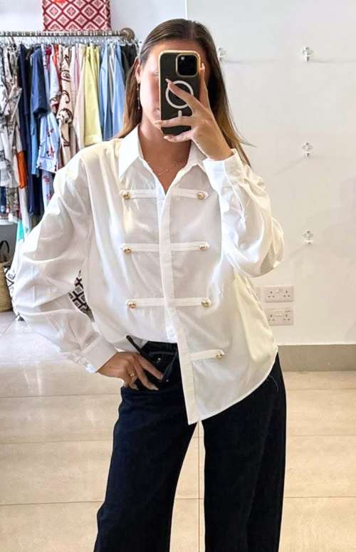 MILITARY-STYLE GOLD BUTTON  SHIRT