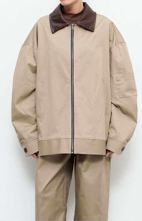 JACKET WITH FAUX LEATHER COLLAR