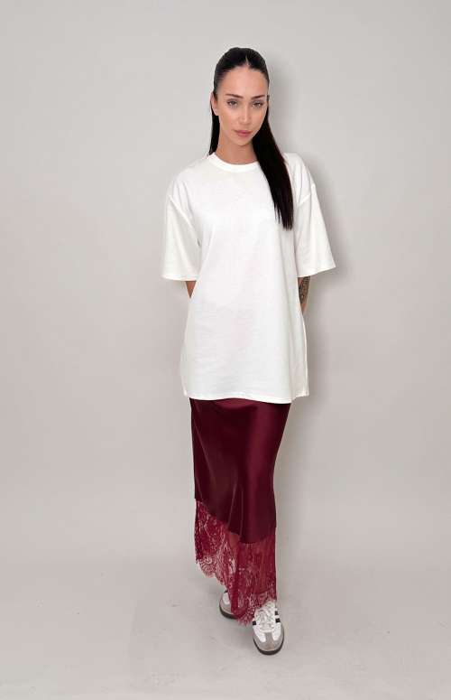LACE TRIM SILK SKIRT | BURGUNDY