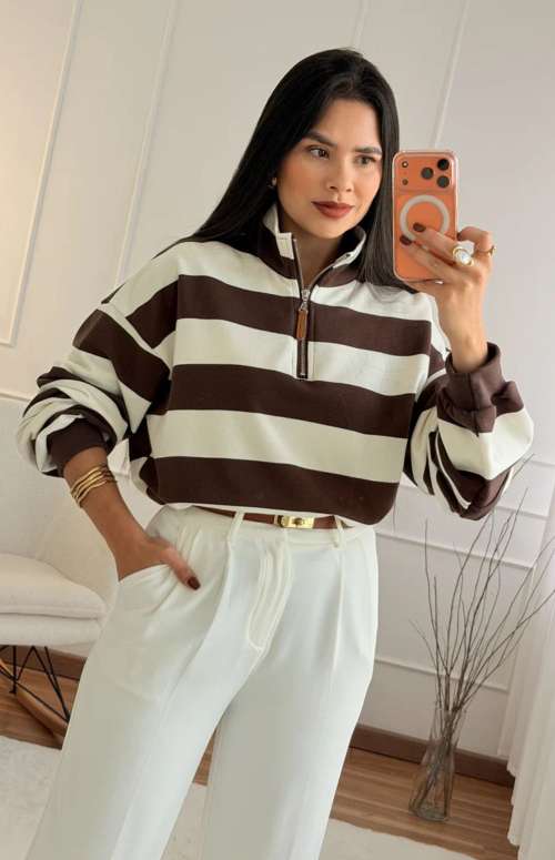 STRIPED ZIP SWEATER