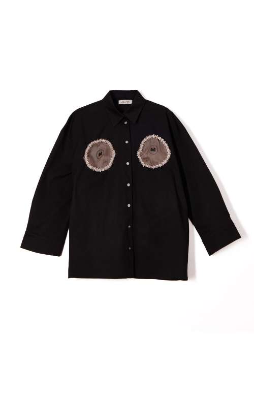 OVERSIZED SHIRT WITH CRYSTAL DETAILS BLACK