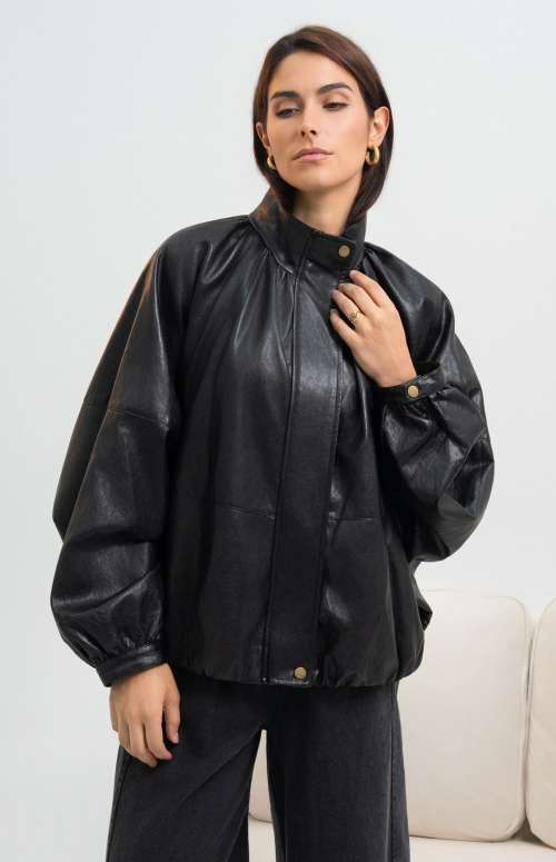 LEATHER JACKET BALLOON SLEEVES