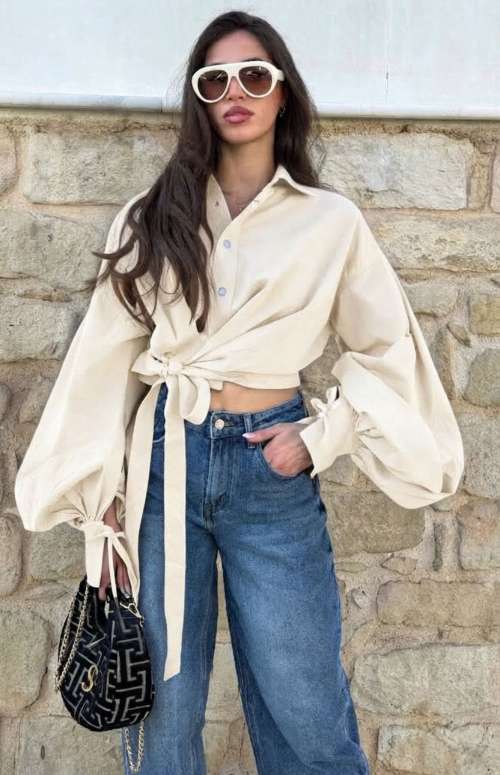 CROP JACKET WITH BALLOON SLEEVE