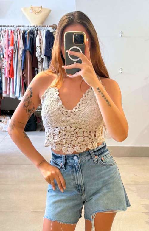 CROCHET HALTER BUSTIER TOP