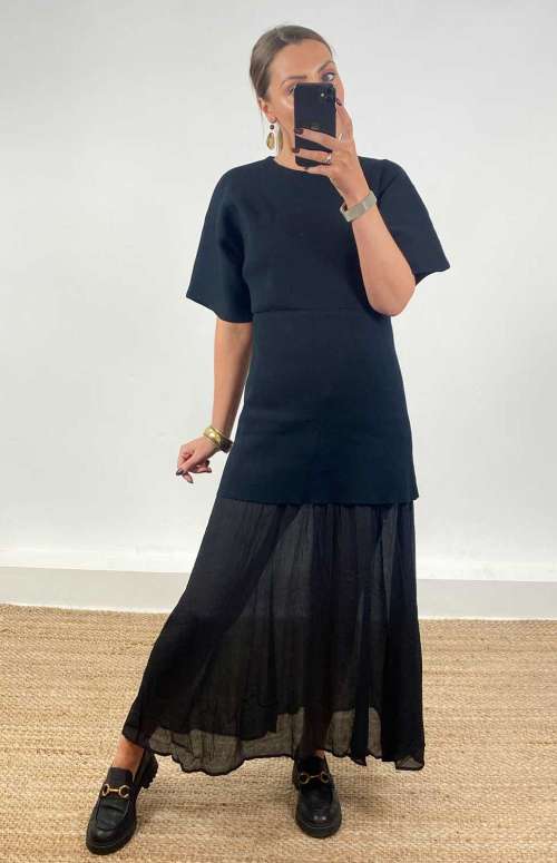 PLEATED SKIRT T-SHIRT DRESS