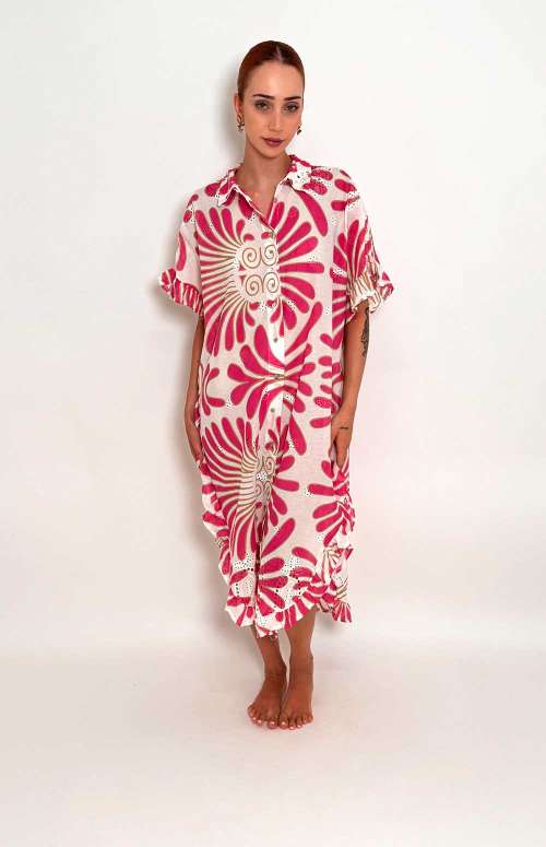 PRINTED SHIRT DRESS | FUCKSIA