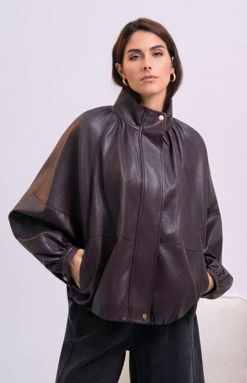 LEATHER JACKET BALLOON SLEEVES