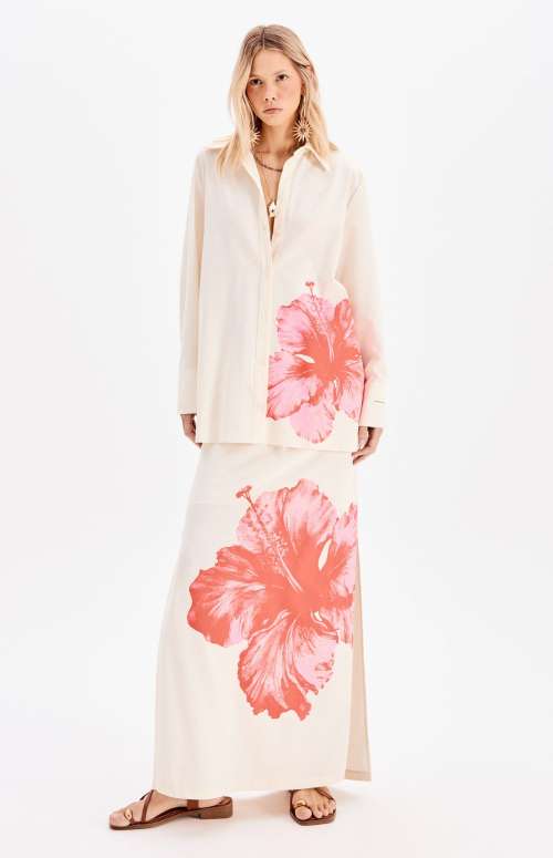 CO-ORD ORCHID FLOWER - LINEN BLEND | SHIRT & SKIRT