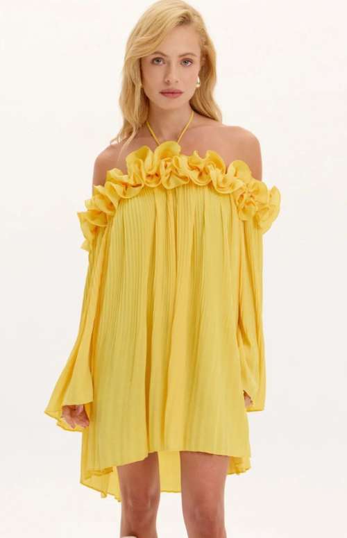 PLEATED DRESS WITH FLOWERS
