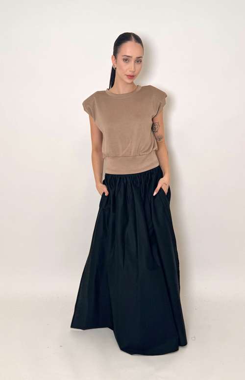 ELASTIC WAIST MAXI SKIRT | BLACK