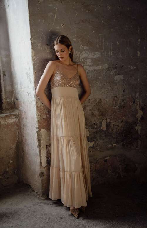 MARGOT DRESS | SLEEK CHIFFON SEQUINED PEARLBEADED