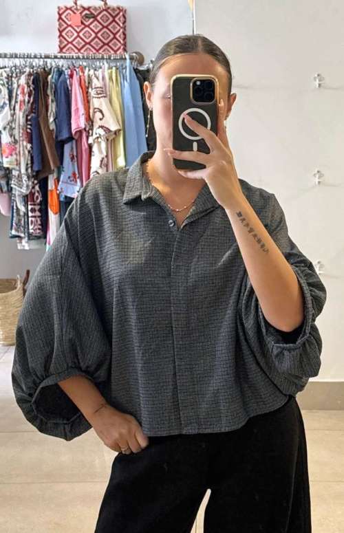 PRINTED SHIRT WITH BALLOON SLEEVES