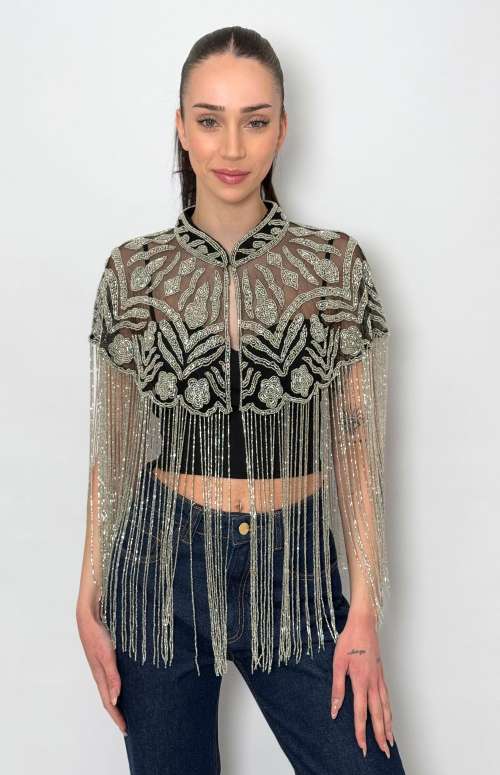 EMBELLISHED CAPE | BLACK/SILVER