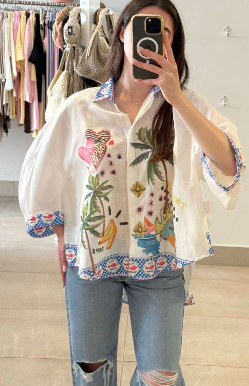 OVERSIZED SHIRT | PALM TREES & HEARTS PRINT