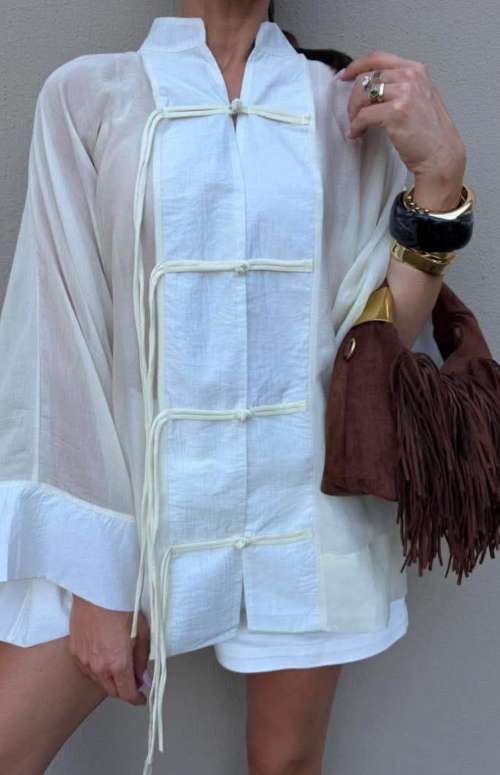 OVERSIZED SILK KIMONO SHIRT WITH WIDE SLEEVES