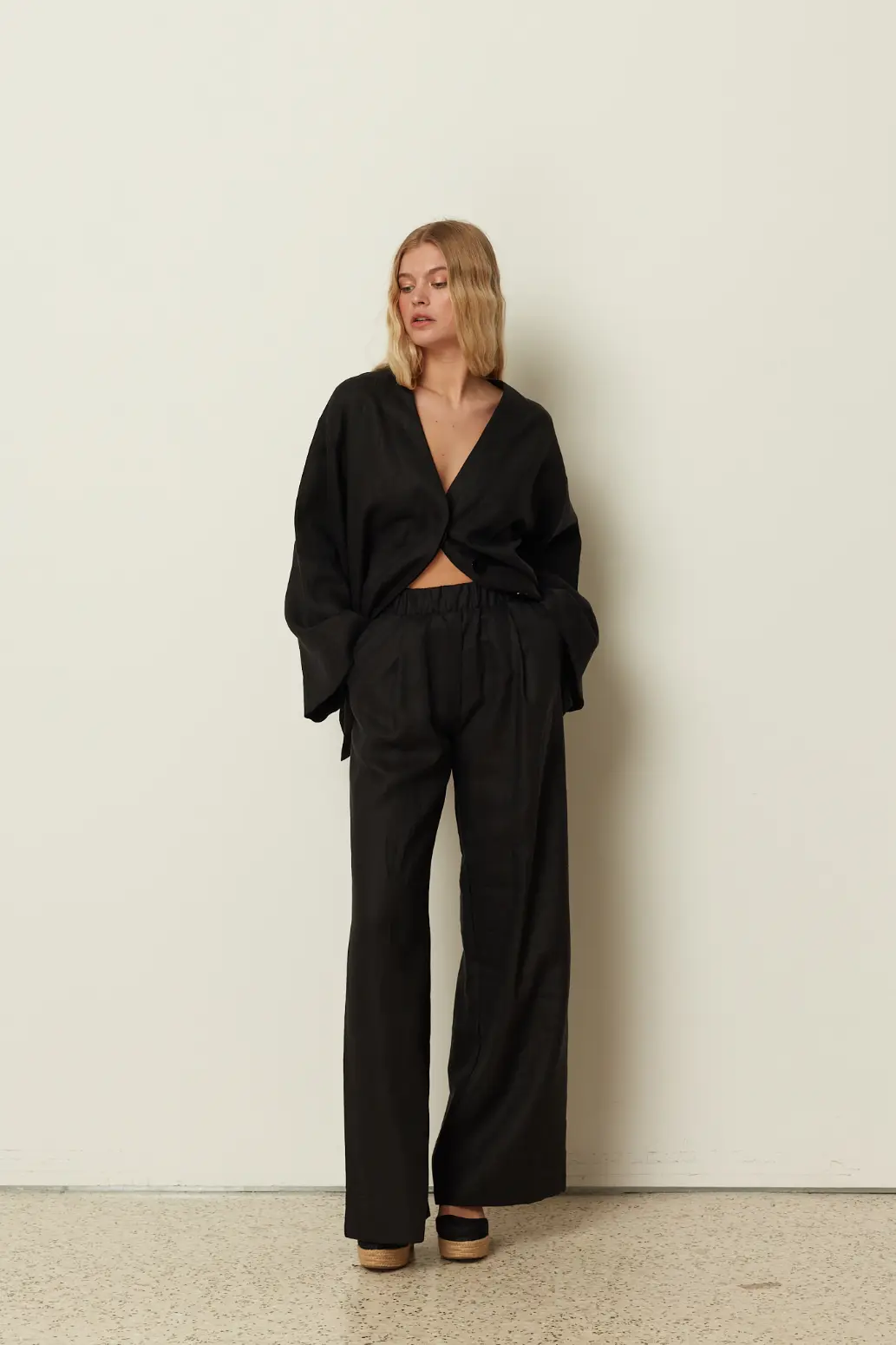 LINEN WIDE LEG PANTS