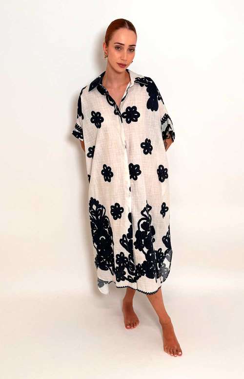 PRINTED SHIRT DRESS | BLACK