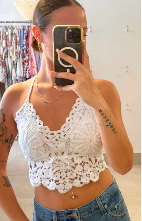 CROCHET HALTER BUSTIER TOP